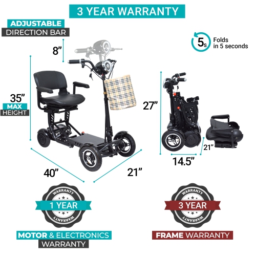 Trottinette pliable MS-3000 Super Seat | Léger et facile à ranger, écologique haute performance, portée jusqu'à 25&nbsp;km | Siège confortable