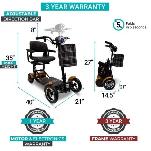 MS-3000 Super Seat Foldable Mobility Scooter | Lightweight & Easy-Store, High-Performance Eco-Friendly, Up to 25 km Range | Adjustable Comfort Seat |