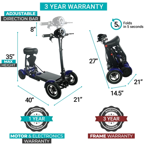 Trottinette pliable MS-3000 | Légère et facile à ranger, écologique haute performance, portée jusqu'à 25&nbsp;km | Siège confortable réglable | Cadre