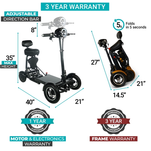 Trottinette pliable MS-3000 | Légère et facile à ranger, écologique haute performance, portée jusqu'à 25 km | Siège confortable réglable | Cadre