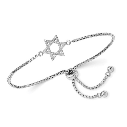 Sterling Silver Rhodium-Plated CZ Star of David Charm Bracelet