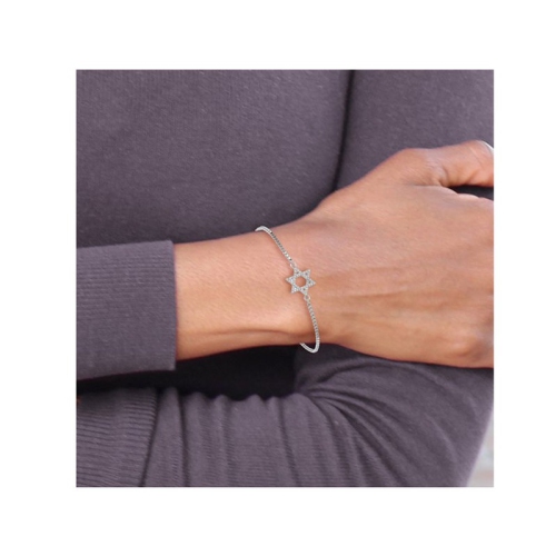Sterling Silver Rhodium-Plated CZ Star of David Charm Bracelet