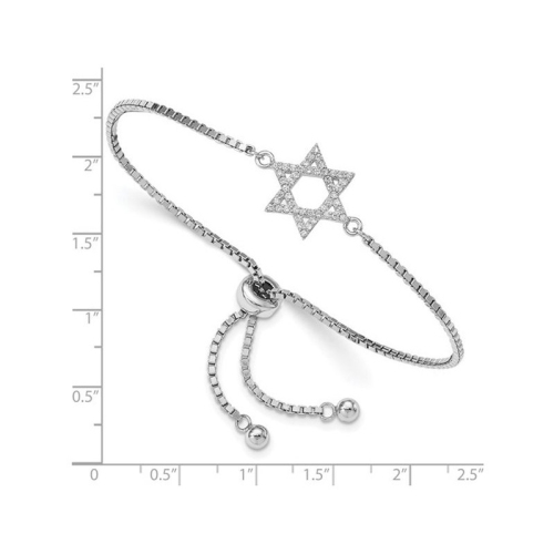Sterling Silver Rhodium-Plated CZ Star of David Charm Bracelet