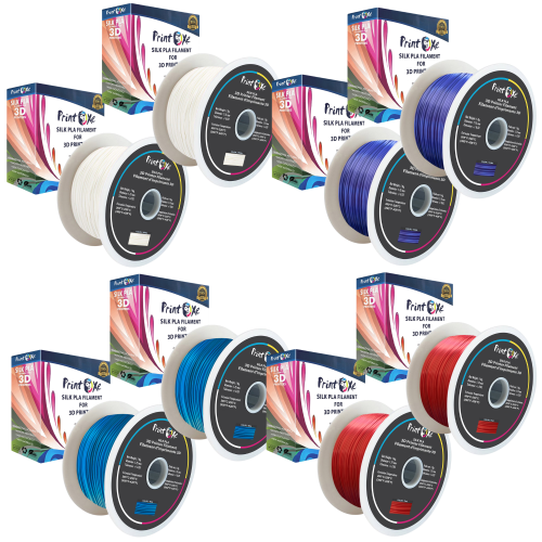 3D Filament EN SOIE PLA 8 paquets de 2 blanc, 2 violet, 2 rouge et 2  couleurs bleues 1,75 mm diamètre chaque poids 1 kg Net  (semi-brillant) Total Net 8 kg. Marque PRINTOXE