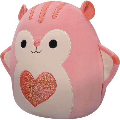 Valentine's Day Squishmallows Original 14-Inch Gabourey Peach Flying Squirrel with Sequin Heart