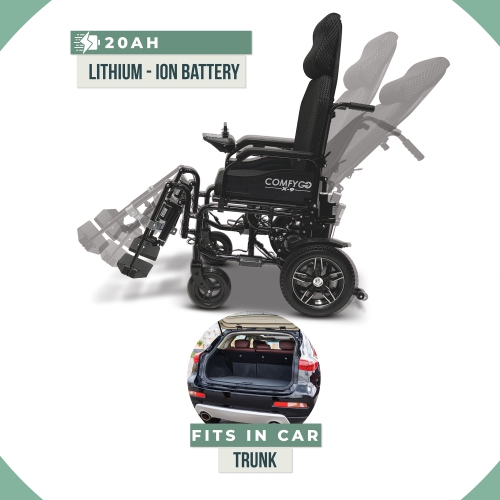 X-9 Fauteuil roulant électrique à télécommande | dossier inclinable et repose-pieds de levage automatiques | moteurs doubles, gamme 16 km |