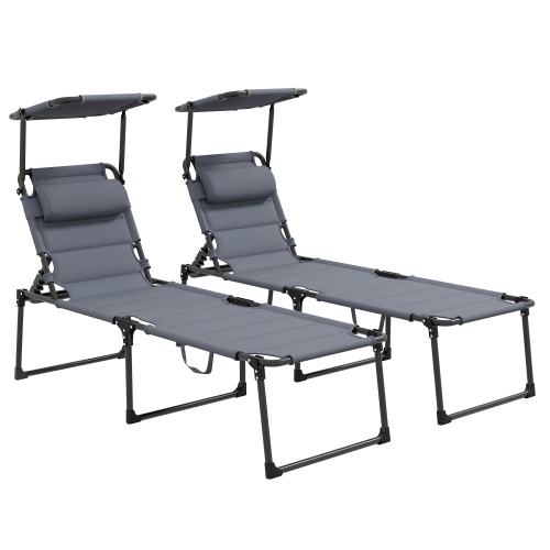 Outsunny Folding Chaise Lounge with Adjustable Sunroof, Outdoor Quick Dry Padded Tanning Chairs with Headrest, Reclining Back Outdoor Lounge Chair, f