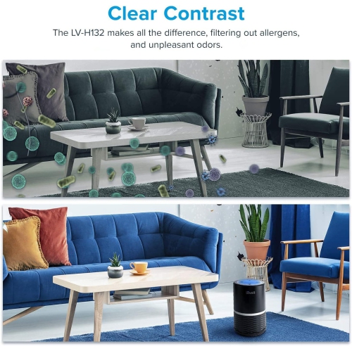 Levoit Air Purifier with H13 True HEPA Filter Active Carbon Filtration, Captures Allergies, Smoke, Pet, Dust, Pollen for Home Air Cleaning, 3 Fan