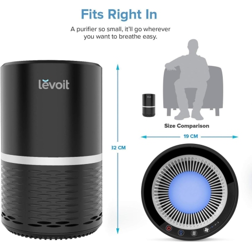 Levoit Air Purifier with H13 True HEPA Filter Active Carbon Filtration, Captures Allergies, Smoke, Pet, Dust, Pollen for Home Air Cleaning, 3 Fan