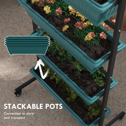 Outsunny 4-Tier Vertical Raised Garden Bed with 4 Planter Boxes, Wheels, Outdoor Plant Stand Grow Container with Leaking Holes for Balcony Patio