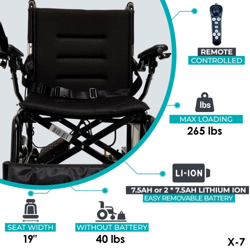 X-7 ComfyGO Electric Wheelchair | Ultra-Light, Foldable, Dual Motor | Up to 16 km Range | Easy 360° Control with LCD Display Travel Ready | Black