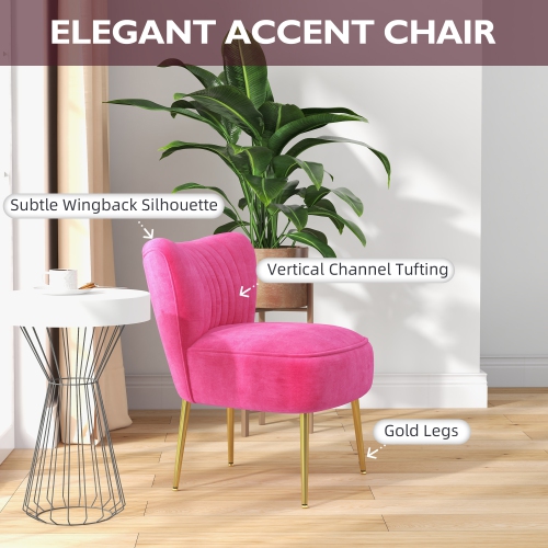 HOMCOM Modern Armless Accent Chair, Upholstered Slipper Chair for Bedroom, Velvet Wingback Living Room Chair with Gold Steel Legs and Tufted Back,