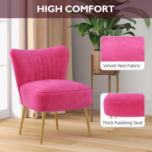 HOMCOM Modern Armless Accent Chair, Upholstered Slipper Chair for Bedroom, Velvet Wingback Living Room Chair with Gold Steel Legs and Tufted Back,