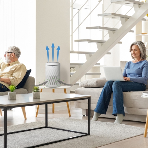 Senville Air Purifier for Home Allergies, Pet Hair in Bedroom, 3-in-1 HEPA Filter, Dust, Smoke, Pollutants, Odor, Flow 500, White