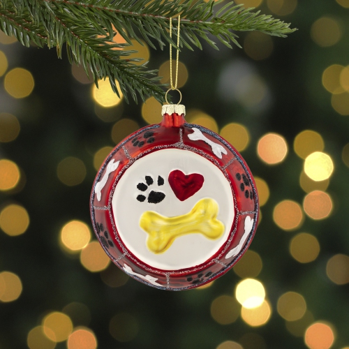 3.75" Bones and Heart Dog Food Bowl Glass Christmas Ornament