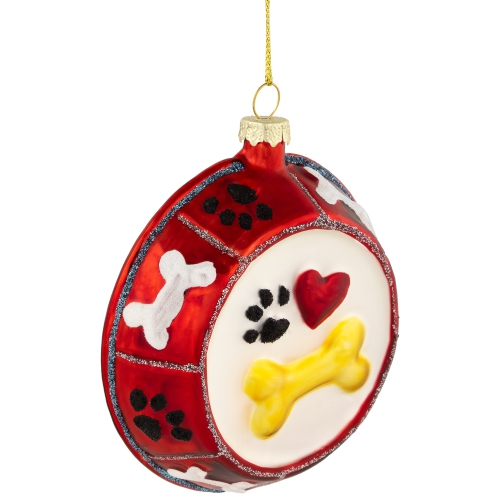 3.75" Bones and Heart Dog Food Bowl Glass Christmas Ornament