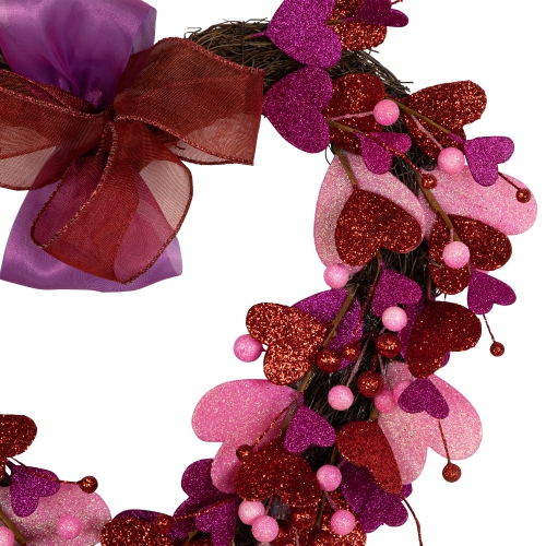 Glittered Hearts and Berries Valentine's Day Twig Wreath - 20"