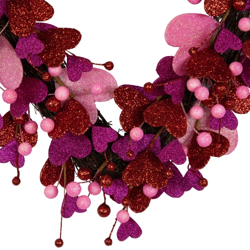 Glittered Hearts and Berries Valentine's Day Twig Wreath - 20"