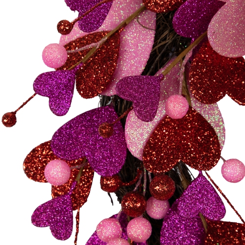 Glittered Hearts and Berries Valentine's Day Twig Wreath - 20"
