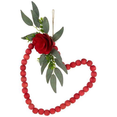 Perles en bois avec décoration murale en forme de coeur rose Saint-Valentin - 10,25 po - Rouge