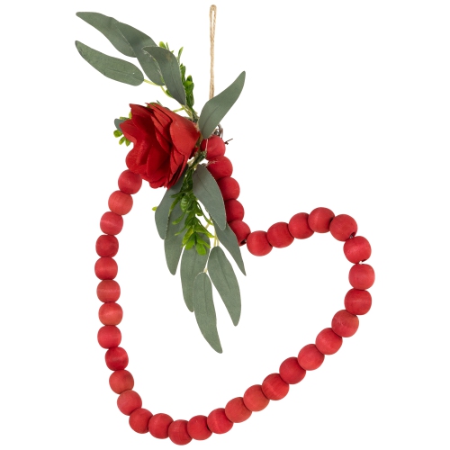 Perles en bois avec décoration murale en forme de coeur rose Saint-Valentin - 10,25 po - Rouge