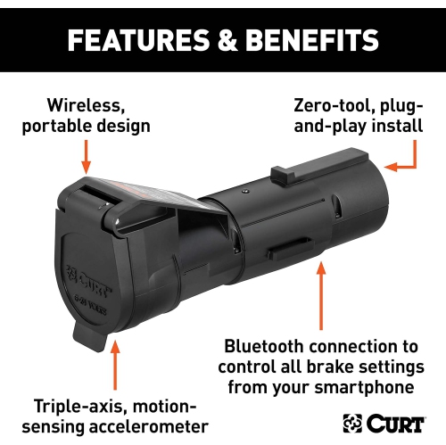 CURT 51180 Echo Mobile contrôleur de frein de remorque électrique avec connexion Bluetooth pour téléphone intelligent, proportionnel, plastique noir,