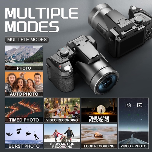 64MP 5K Digital Camera Vlogging Cameras for YouTube with 3” Flip Screen,16X Digital Zoom, WiFi& Autofocus,2 Batteries, 32GB TF Card for Vlogging