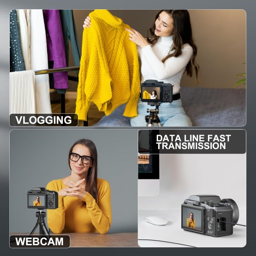 64MP 5K Digital Camera Vlogging Cameras for YouTube with 3” Flip Screen,16X Digital Zoom, WiFi& Autofocus,2 Batteries, 32GB TF Card for Vlogging