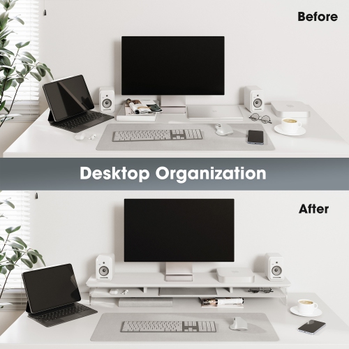 FENGE 2-Tier Acrylic Dual Monitor Stand Monitor Riser,Computer Stand Sturdy and Transparent for Home, Office and Business,White