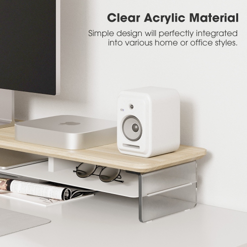 FENGE 2-Tier Acrylic Dual Monitor Stand Monitor Riser,Computer Stand Sturdy and Transparent for Home, Office and Business,Oak