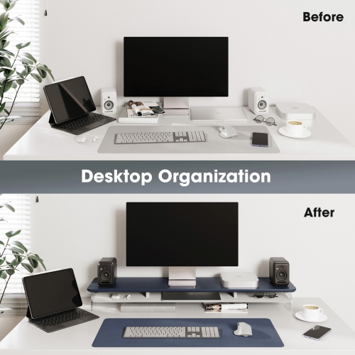 FENGE 2-Tier Acrylic Dual Monitor Stand Monitor Riser,Computer Stand Sturdy and Transparent for Home, Office and Business,Blue