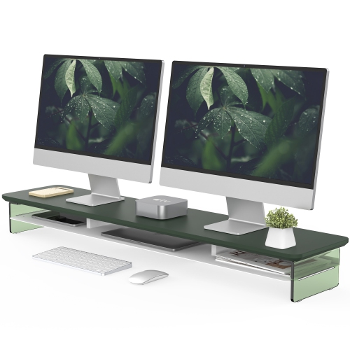 FENGE 2-Tier Acrylic Dual Monitor Stand Monitor Riser,Computer Stand Sturdy and Transparent for Home, Office and Business,Green