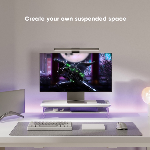 Fenge Acrylic Monitor Stand Riser, 23.6 Inches Dual Acrylic Monitor Stand for 2 Monitors, 2 Tier Acrylic Computer Riser with Storage,White