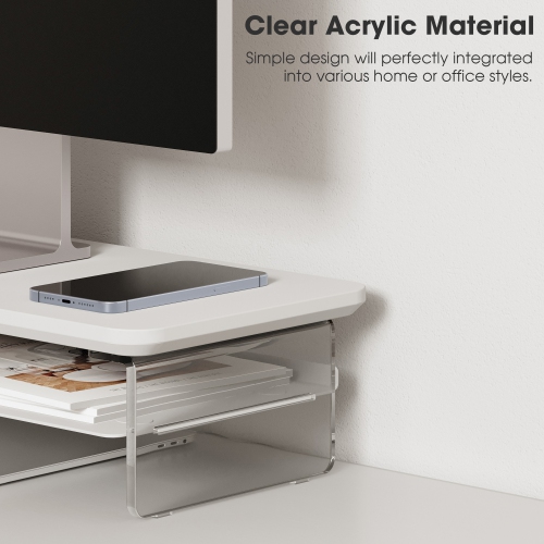 Fenge Acrylic Monitor Stand Riser, 23.6 Inches Dual Acrylic Monitor Stand for 2 Monitors, 2 Tier Acrylic Computer Riser with Storage,White