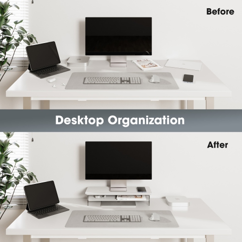 Fenge Acrylic Monitor Stand Riser, 23.6 Inches Dual Acrylic Monitor Stand for 2 Monitors, 2 Tier Acrylic Computer Riser with Storage,White