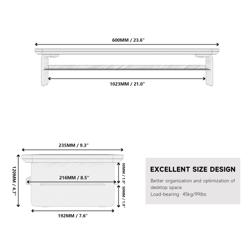 Fenge Acrylic Monitor Stand Riser, 23.6 Inches Dual Acrylic Monitor Stand for 2 Monitors, 2 Tier Acrylic Computer Riser with Storage,White