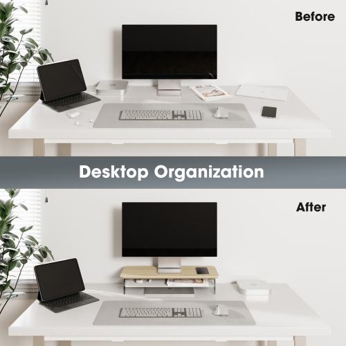 Fenge Acrylic Monitor Stand Riser, 23.6 Inches Dual Acrylic Monitor Stand for 2 Monitors, 2 Tier Acrylic Computer Riser with Storage,Oak