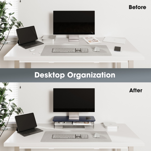 Fenge Acrylic Monitor Stand Riser, 23.6 Inches Dual Acrylic Monitor Stand for 2 Monitors, 2 Tier Acrylic Computer Riser with Storage,Blue