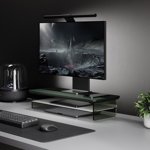 Fenge Acrylic Monitor Stand Riser, 23.6 Inches Dual Acrylic Monitor Stand for 2 Monitors, 2 Tier Acrylic Computer Riser with Storage,Green