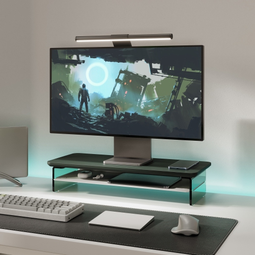 Fenge Acrylic Monitor Stand Riser, 23.6 Inches Dual Acrylic Monitor Stand for 2 Monitors, 2 Tier Acrylic Computer Riser with Storage,Green