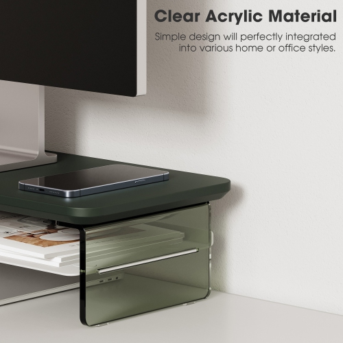 Fenge Acrylic Monitor Stand Riser, 23.6 Inches Dual Acrylic Monitor Stand for 2 Monitors, 2 Tier Acrylic Computer Riser with Storage,Green