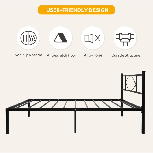 Cadre de lit jumeau de 14 po de hauteur avec tête de lit, cadre de lit en métal robuste et bandes antidérapantes