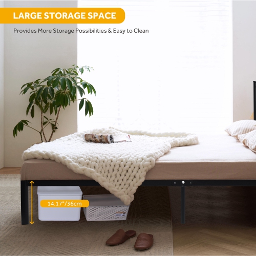 Cadre de lit jumeau de 14 po de hauteur avec tête de lit, cadre de lit en métal robuste et bandes antidérapantes