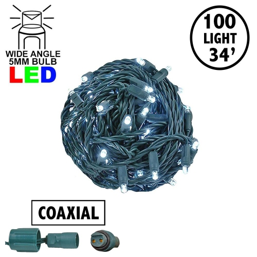 Mini lumières de Noël coaxiales 50&nbsp;pi 100 LED sur fil vert, espacement de 6&nbsp;po, guirlande de lumières de Noël intérieure/extérieure de