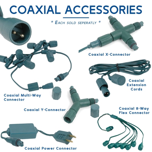 Mini lumières de Noël coaxiales 50&nbsp;pi 100 LED sur fil vert, espacement de 6&nbsp;po, guirlande de lumières de Noël intérieure/extérieure de