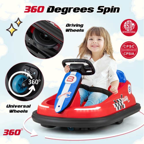 Costway 6V Electric Kids Ride-on Bumper Car with 360° Spinning Dual Motors 2 Speeds