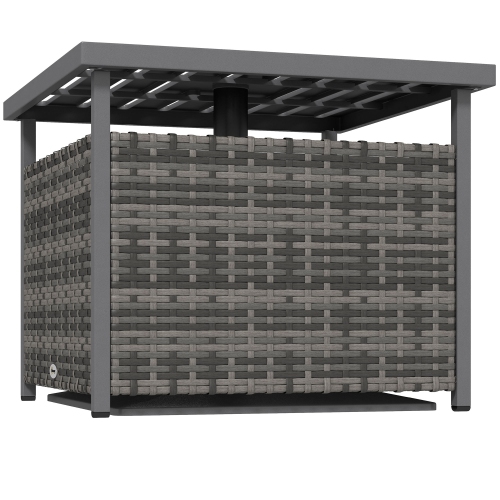 Table basse de jardin extérieure en osier de rotin Outsunny de 22&nbsp;po avec trou pour parasol, table d'appoint de patio avec dessus en métal à