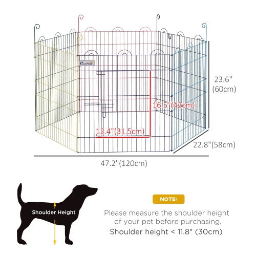 PawHut 23.6"H Metal Pet Playpen Portable Hexagon Dog Exercise Fence Flexible Shape Puppy Crate Kennel w/ Door for Outdoor