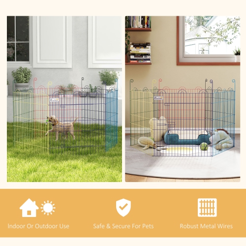 PawHut 23.6"H Metal Pet Playpen Portable Hexagon Dog Exercise Fence Flexible Shape Puppy Crate Kennel w/ Door for Outdoor