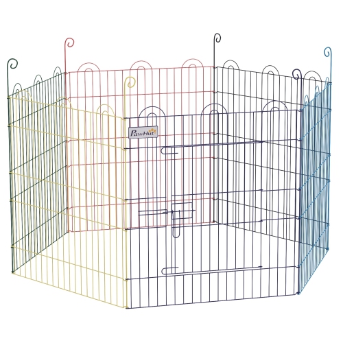 PawHut 23.6"H Metal Pet Playpen Portable Hexagon Dog Exercise Fence Flexible Shape Puppy Crate Kennel w/ Door for Outdoor